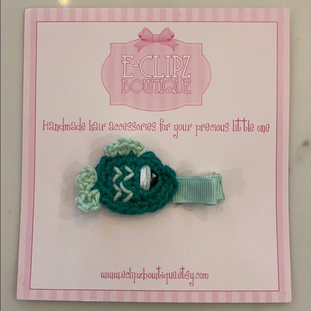 New handmade crochet fish applique on hair clip